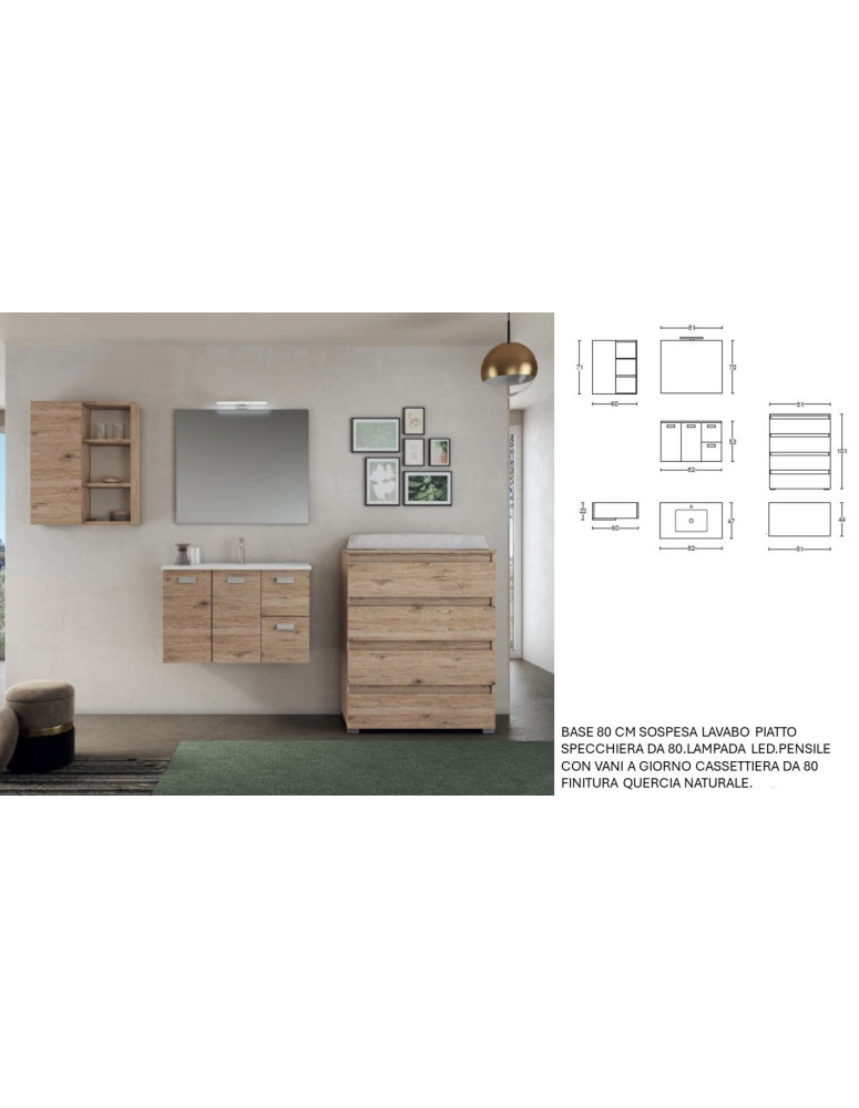 BASE 80 CM SOSPESA LAVABO PIATTO SPECCHIERA DA 80
