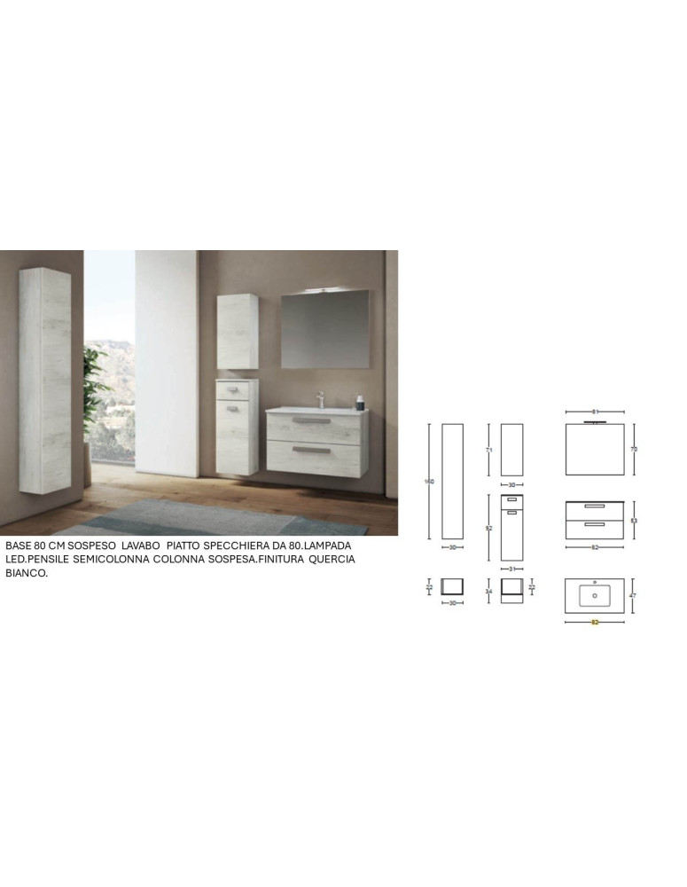 BASE 80 CM SOSPESO  LAVABO  PIATTO SPECCHIERA DA 80