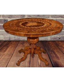 TAVOLO ROTONDO INTARSIATO CON GAMBA TORNITA