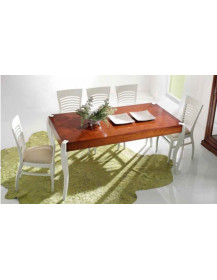 TAVOLO RETTANGOLARE IN CILIEGIO PIANO FISSO CON GAMBE LACCATE BIANCHE  SMONTABILE