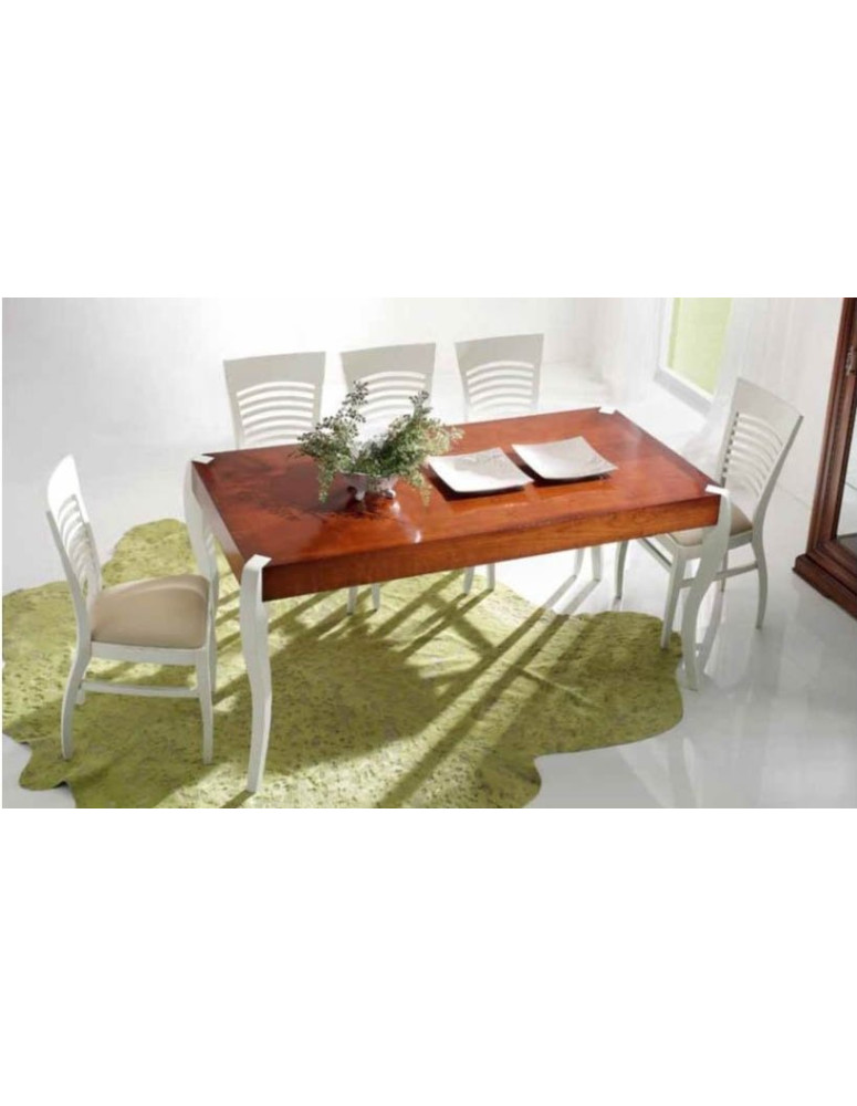 TAVOLO RETTANGOLARE IN CILIEGIO PIANO FISSO CON GAMBE LACCATE BIANCHE  SMONTABILE