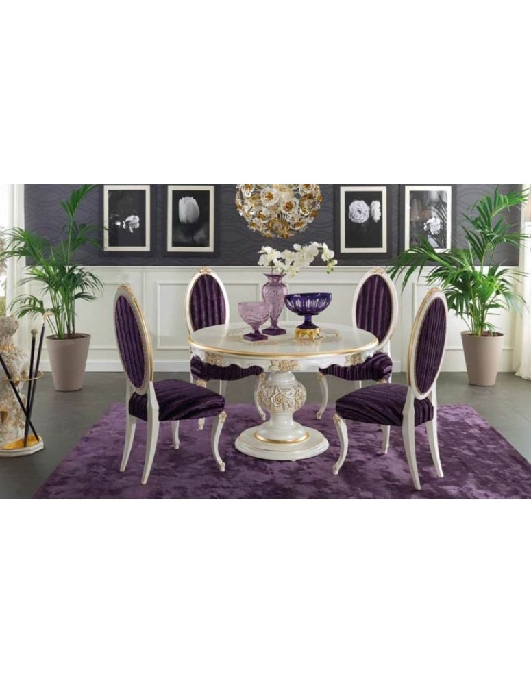 TAVOLO ROTONDO LACCATO PATINATO DECORATO AVORIO