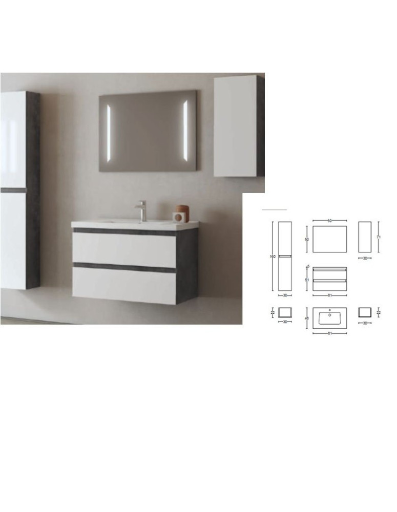 BAGNO DA CM 80 SOSPESO  LAVABO SPALLA ALTA