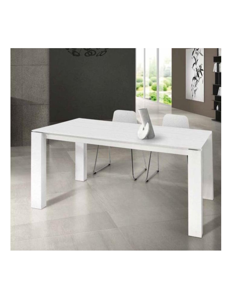 TAVOLO FRASSINATO BIANCO CON DUE ALLUNGHE DA 45 CM