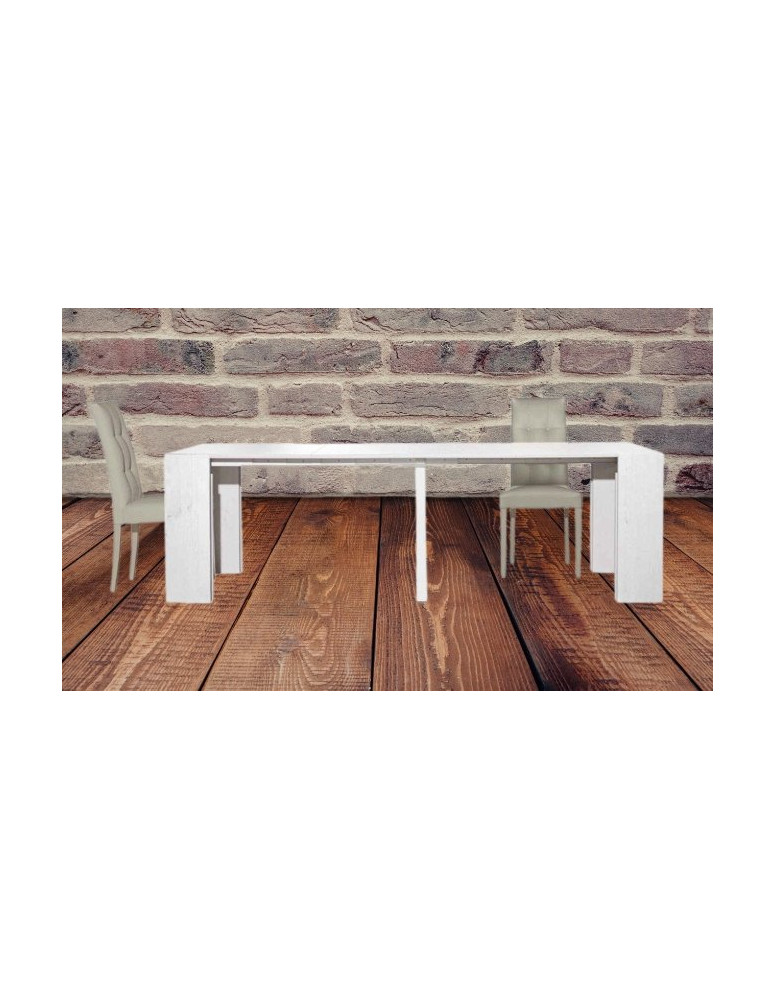 TAVOLO CONSOLLE BIANCO CONSUMATO CON 5 ALL. DA 50