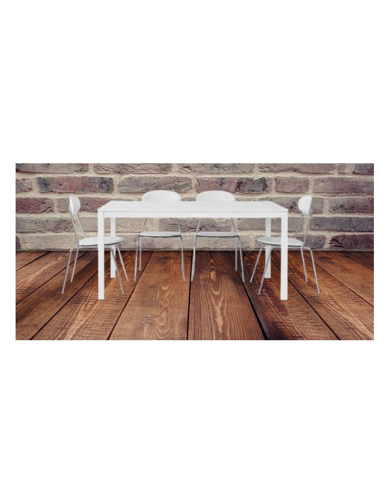 TAVOLO BIANCO FRASSINATO CON STRUTTURA METALLO