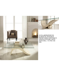 TAVOLINO IN PIETRA FOSSILE CON PIANO IN CRISTALLO