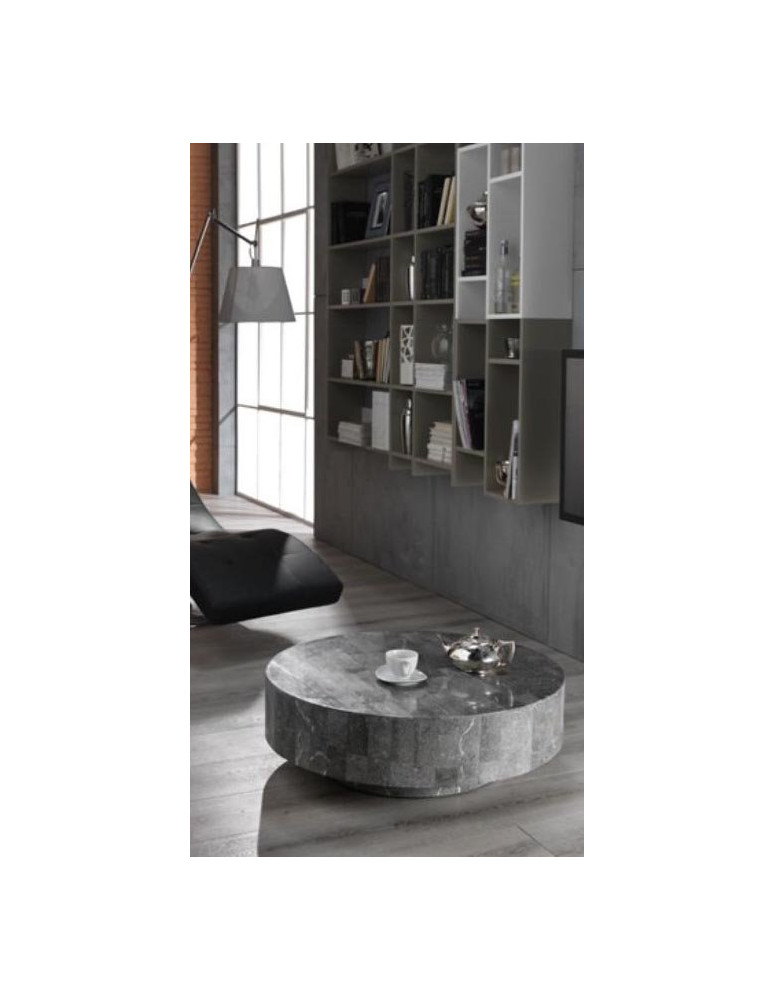 TAVOLINO ROTONDO  IN PIETRA FOSSILE COLORE GRAY STONE