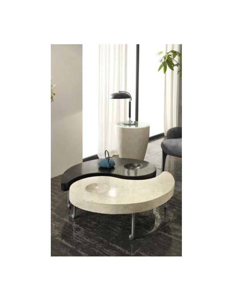 TAVOLINO IN PIETRA FOSSILE COMPOSTO DA DUE ELEMENTI