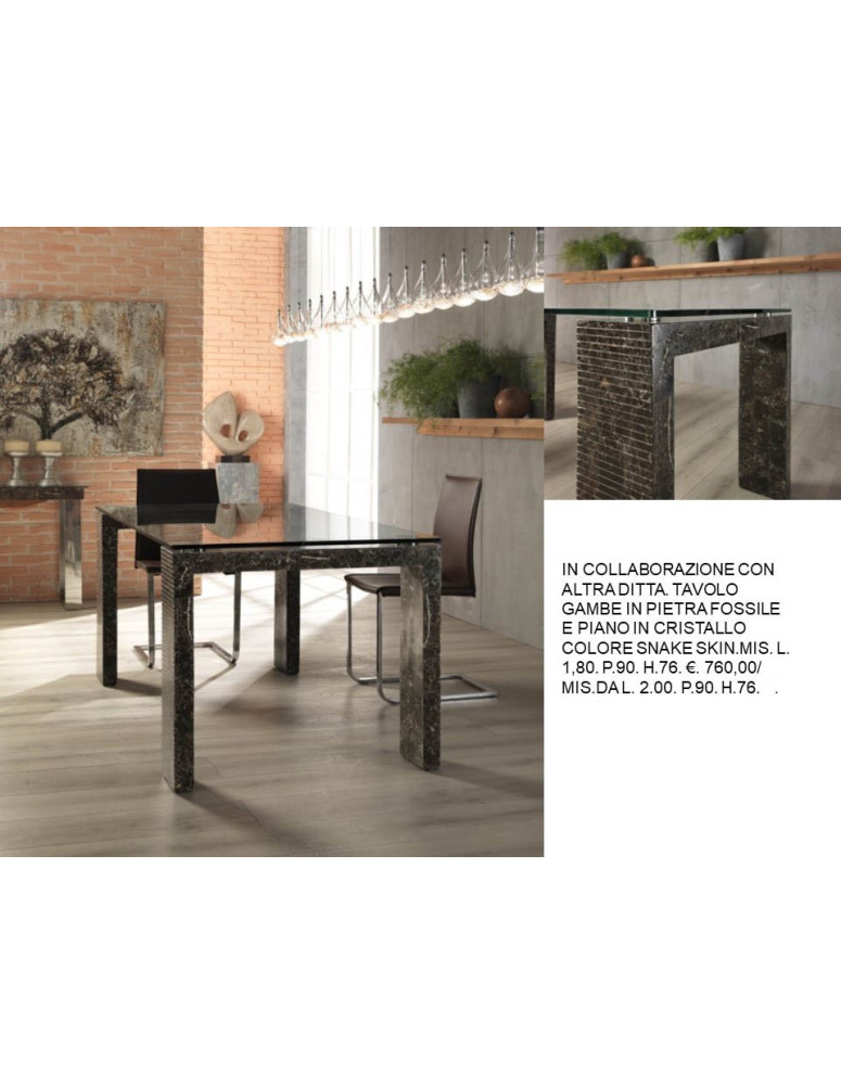 TAVOLO GAMBE IN PIETRA FOSSILE COLORE SNAKE SKIN
