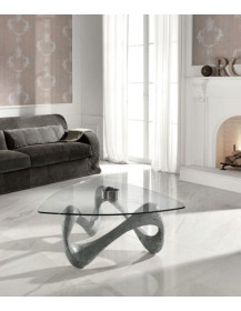 TAVOLINO IN PIETRA FOSSILE CON PIANO IN CRISTALLO