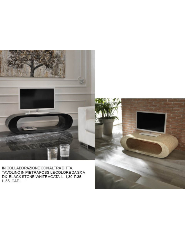 TAVOLINO IN PIETRA FOSSILE OVALE CON VANO CENTRALE