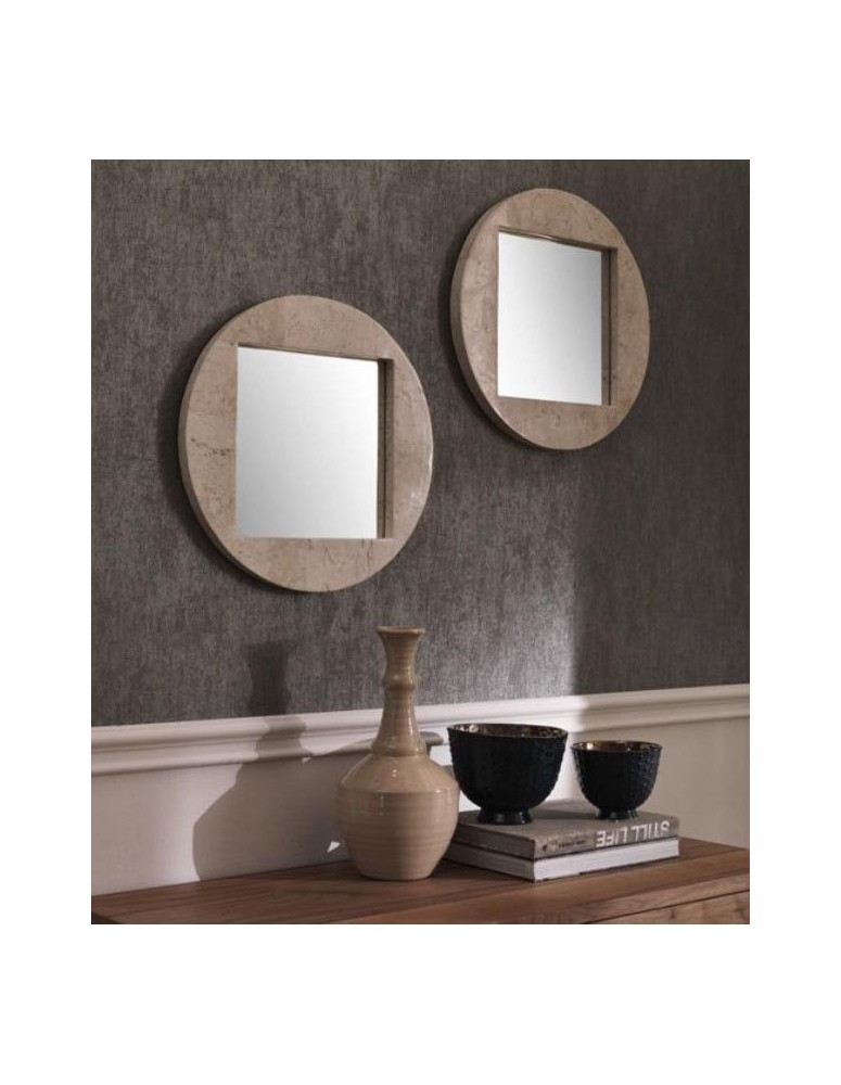 SPECCHIERA PIETRA FOSSILE ROTONDA CON SPECCHIO QUADRATO