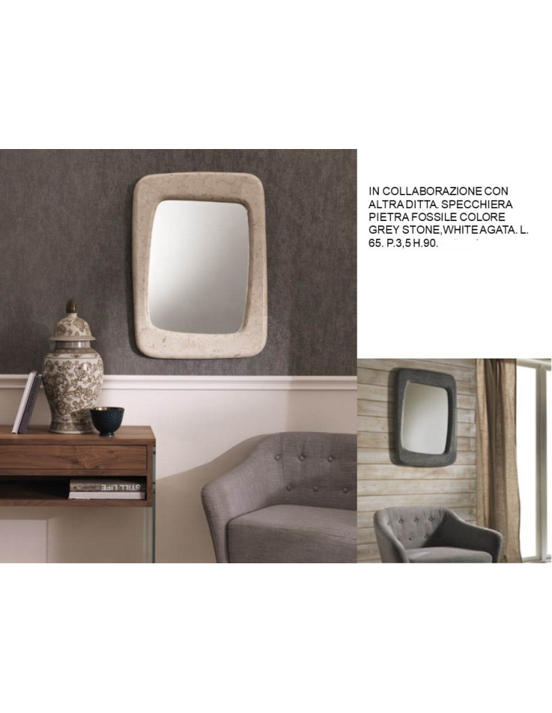 SPECCHIERA  PIETRA FOSSILE RETTANGOLARE CON INTERNO ANGOLI DISUGUALI
