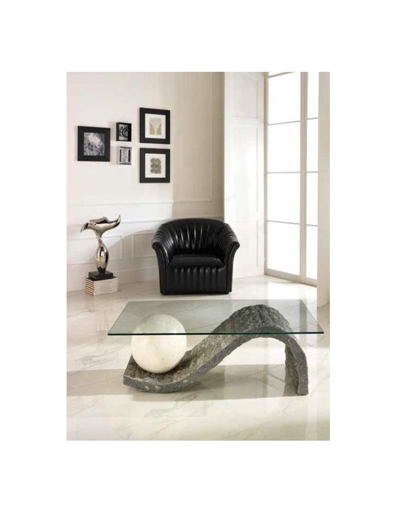 TAVOLINO CON PIANO IN CRISTALLO PIETRA FOSSILE