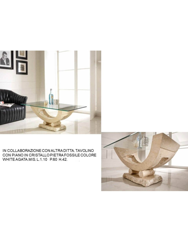 TAVOLINO CON PIANO IN CRISTALLO PIETRA FOSSILE