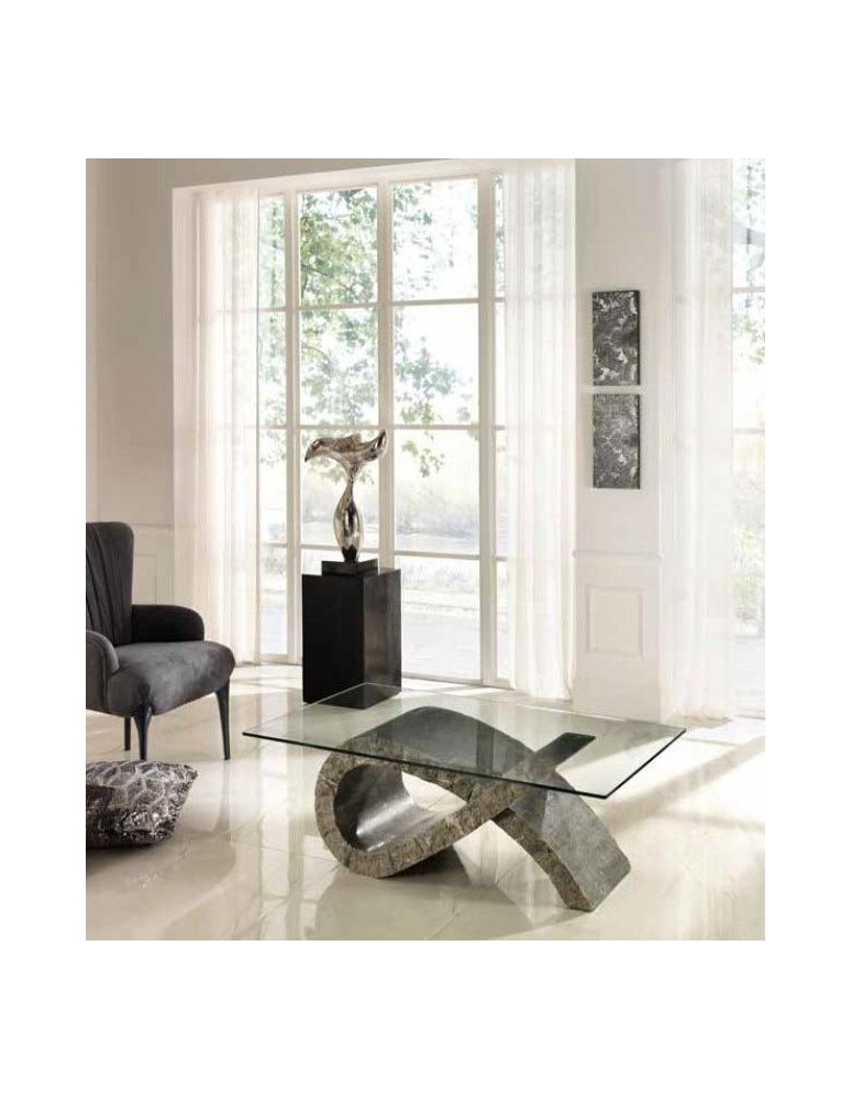 TAVOLINO CON PIANO IN CRISTALLO PIETRA FOSSILE