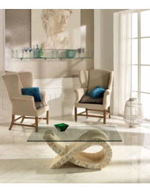 TAVOLINO CON PIANO IN CRISTALLO PIETRA FOSSILE