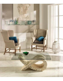 TAVOLINO CON PIANO IN CRISTALLO PIETRA FOSSILE