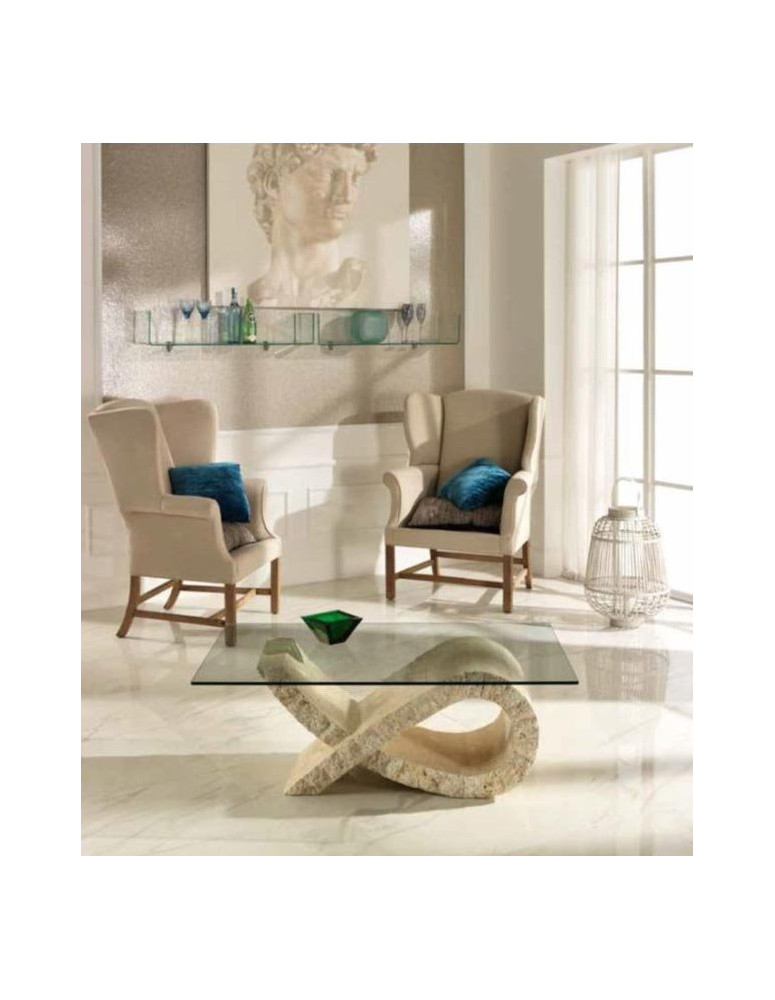 TAVOLINO CON PIANO IN CRISTALLO PIETRA FOSSILE