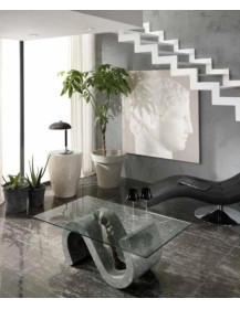 TAVOLINO CON PIANO IN CRISTALLO PIETRA FOSSILE