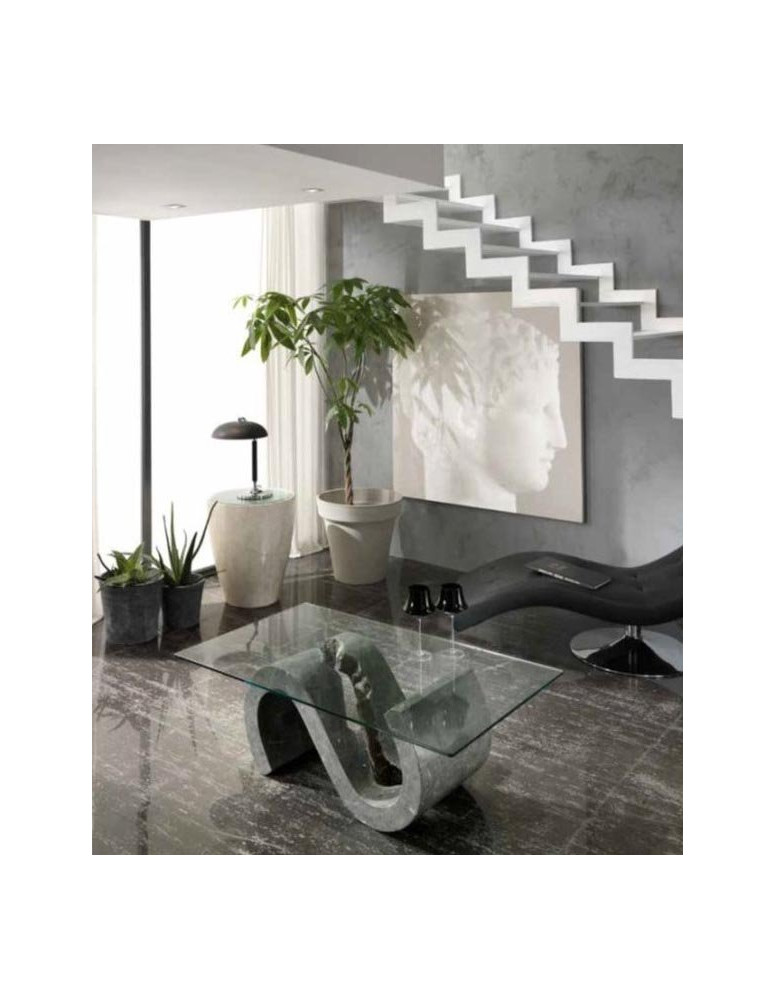 TAVOLINO CON PIANO IN CRISTALLO PIETRA FOSSILE