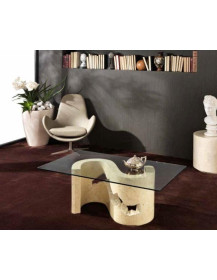 TAVOLINO CON PIANO IN CRISTALLO PIETRA FOSSILE