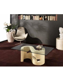 TAVOLINO CON PIANO IN CRISTALLO PIETRA FOSSILE