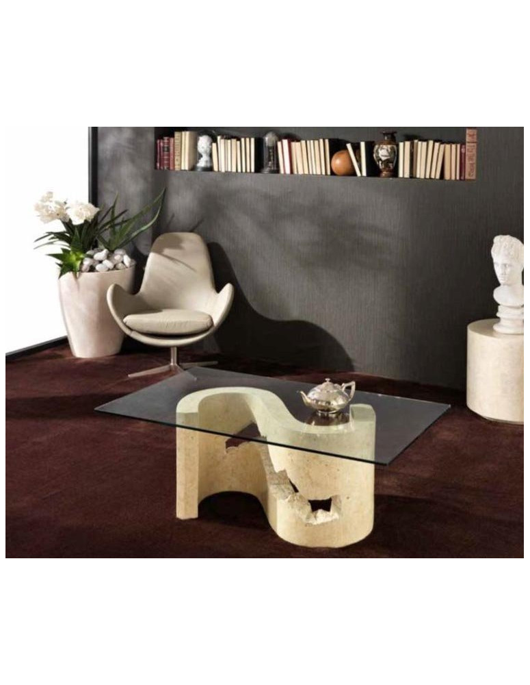 TAVOLINO CON PIANO IN CRISTALLO PIETRA FOSSILE