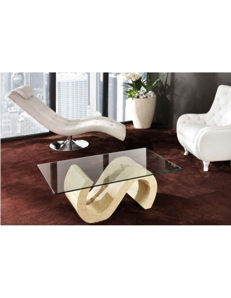 TAVOLINO CON PIANO IN CRISTALLO PIETRA FOSSILE