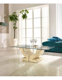 TAVOLINO CON PIANO IN CRISTALLO PIETRA FOSSILE