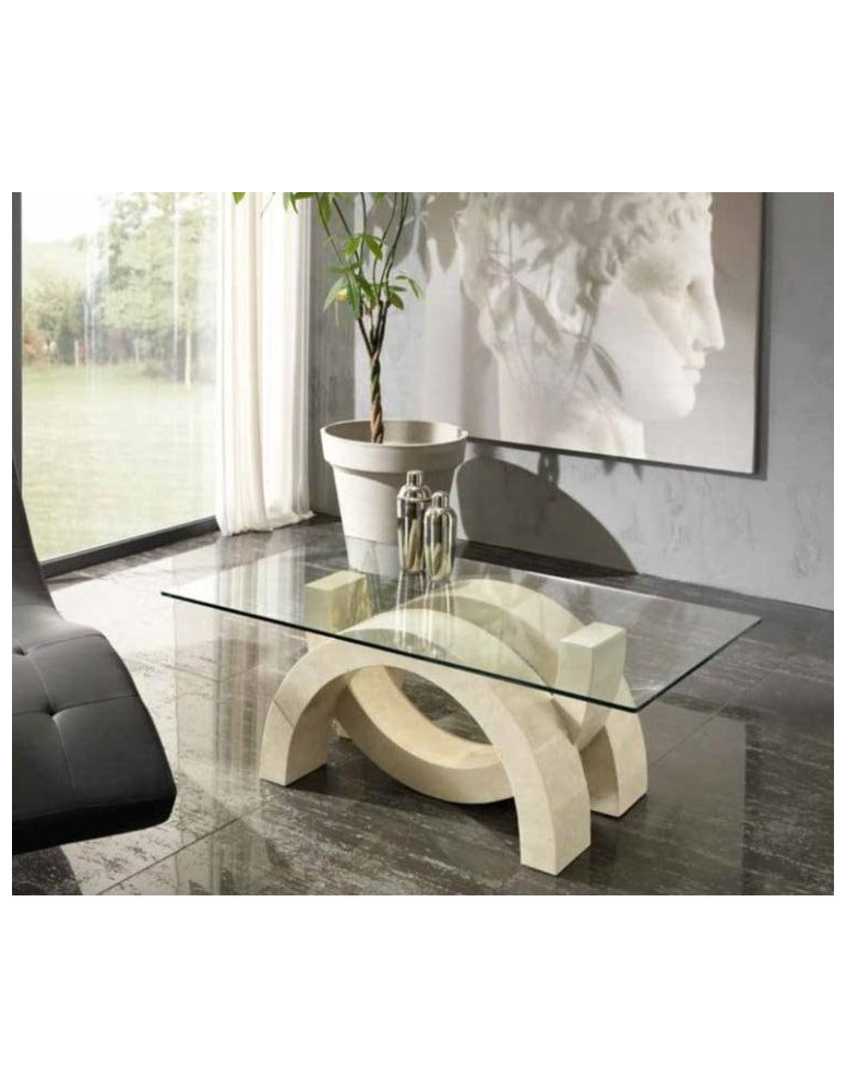 TAVOLINO CON PIANO IN CRISTALLO PIETRA FOSSILE