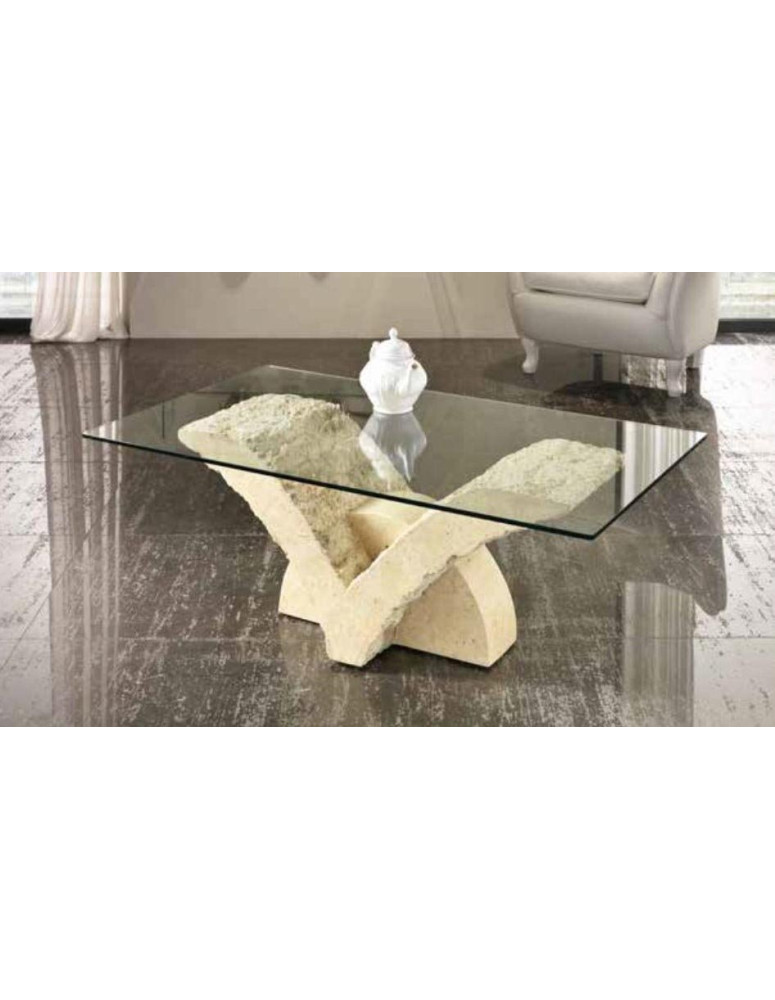 TAVOLINO CON PIANO IN CRISTALLO PIETRA FOSSILE