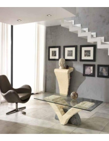 TAVOLINO CON PIANO IN CRISTALLO PIETRA FOSSILE