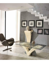 TAVOLINO CON PIANO IN CRISTALLO PIETRA FOSSILE