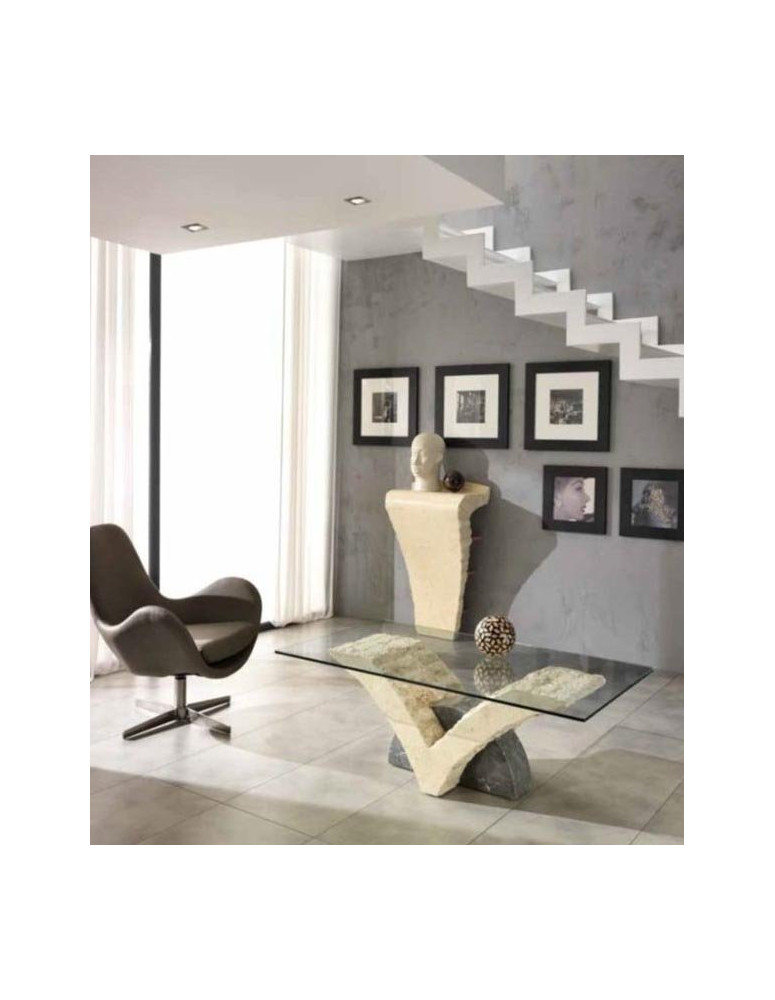 TAVOLINO CON PIANO IN CRISTALLO PIETRA FOSSILE