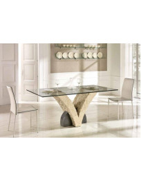 TAVOLINO CON PIANO IN CRISTALLO PIETRA FOSSILE