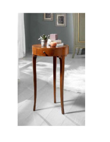 TAVOLINO TONDO 1 CASSETTO IN NOCE INTARSIATO