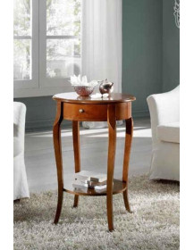 TAVOLINO TONDO 1 CASSETTO  IN CILIEGIO CON RIPIANO