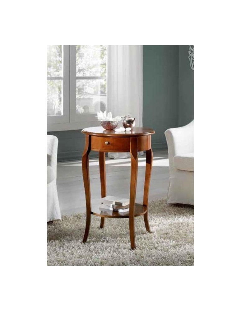 TAVOLINO TONDO 1 CASSETTO  IN CILIEGIO CON RIPIANO