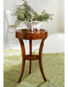 TAVOLINO TONDO 1 CASSETTO  IN CILIEGIO CON RIPIANO NOCE INTARSIATO