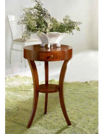 TAVOLINO TONDO 1 CASSETTO  IN CILIEGIO CON RIPIANO NOCE INTARSIATO