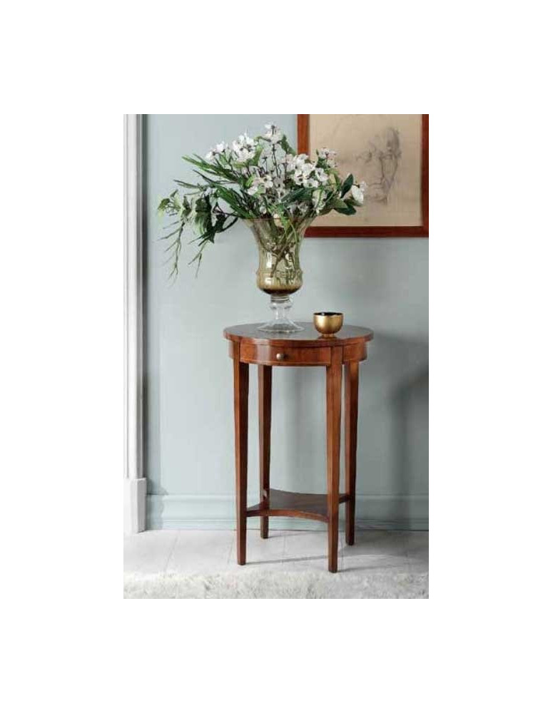 TAVOLINO TONDO 1 CASSETTO  CON RIPIANO INTARSIATO