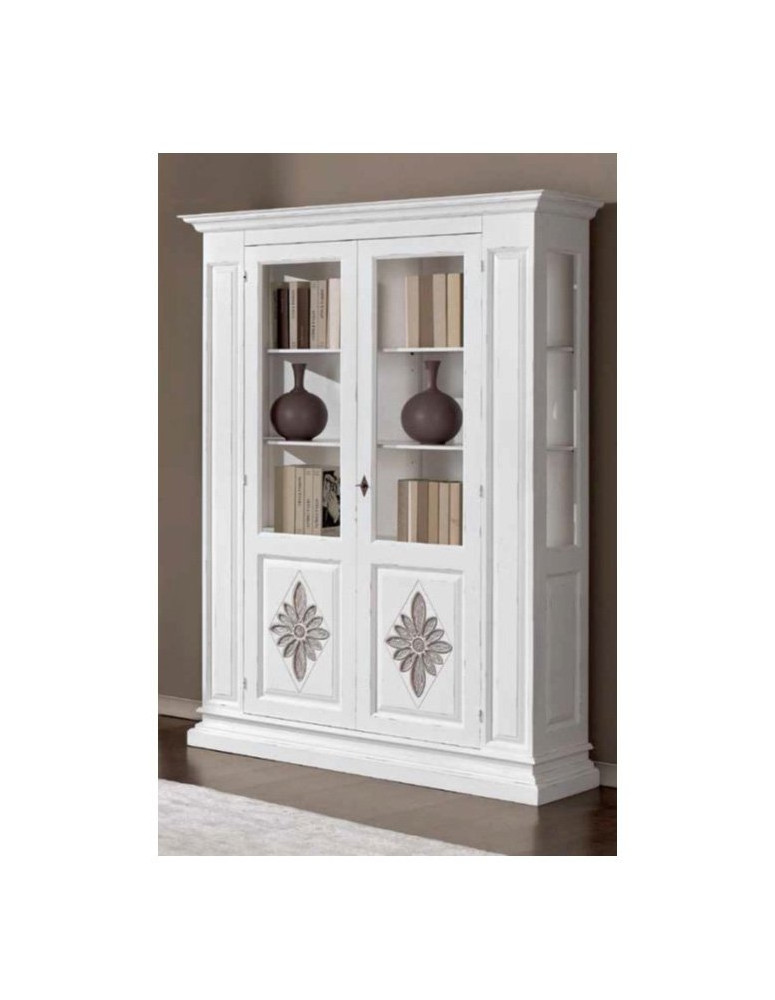 VETRINA 2 PORTE  INTAGLIO MARGHERITA LACCATA