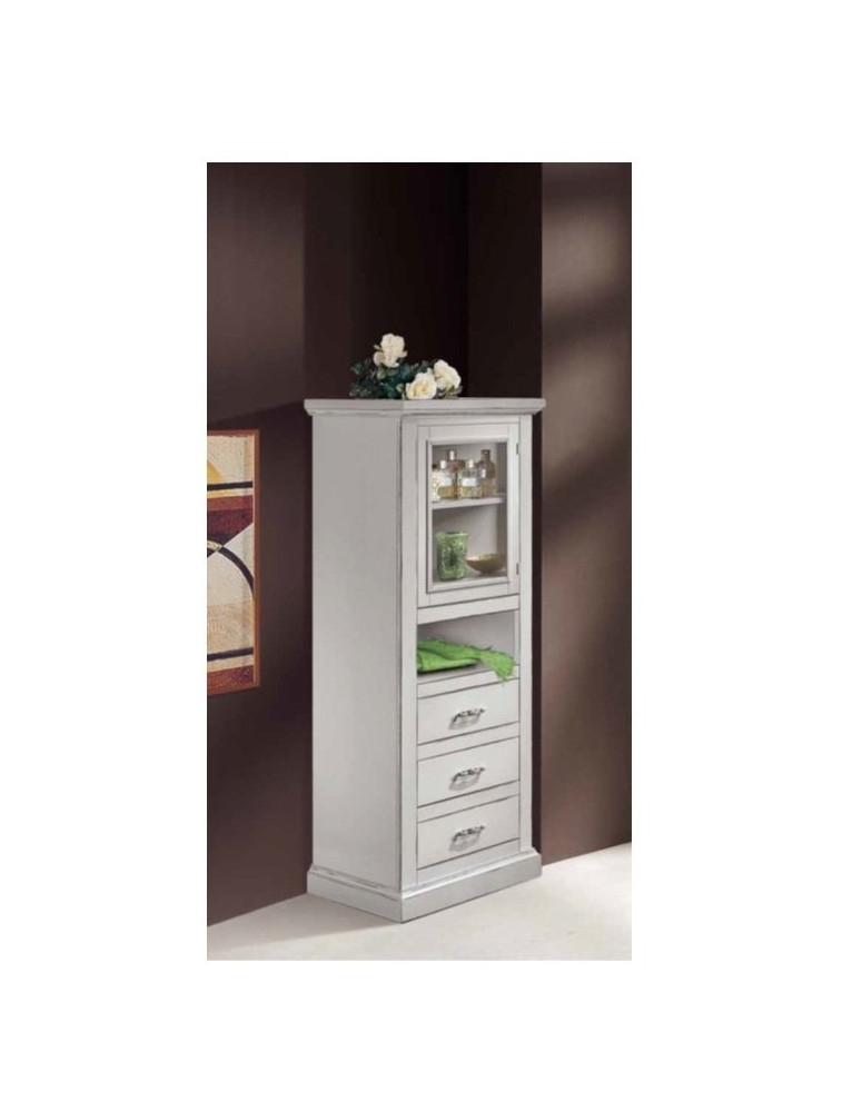 VETRINETTA  1 PORTA E 3 CASSETTI LACCATA PATINATA