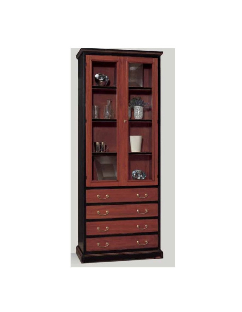 LIBRERIA  4 CASSETI   2 ANTE  A VETRO  ANTICHIZZATA