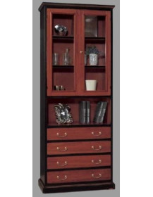 LIBRERIA 2 VANI  4 CASSETTI 1 ANTA 1 VANO A GIORNO E 2 ANTE  A VETRO  ANTICHIZZATA