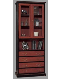 LIBRERIA 2 VANI  4 CASSETTI 1 ANTA 1 VANO A GIORNO E 2 ANTE  A VETRO  ANTICHIZZATA