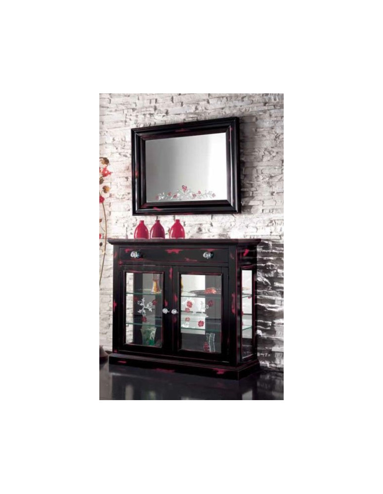 VETRINETTA 2 PORTE 1 CASSETTO  CON FIANCHI A VETRO E SPECCHIERA RETTANGOLARE
