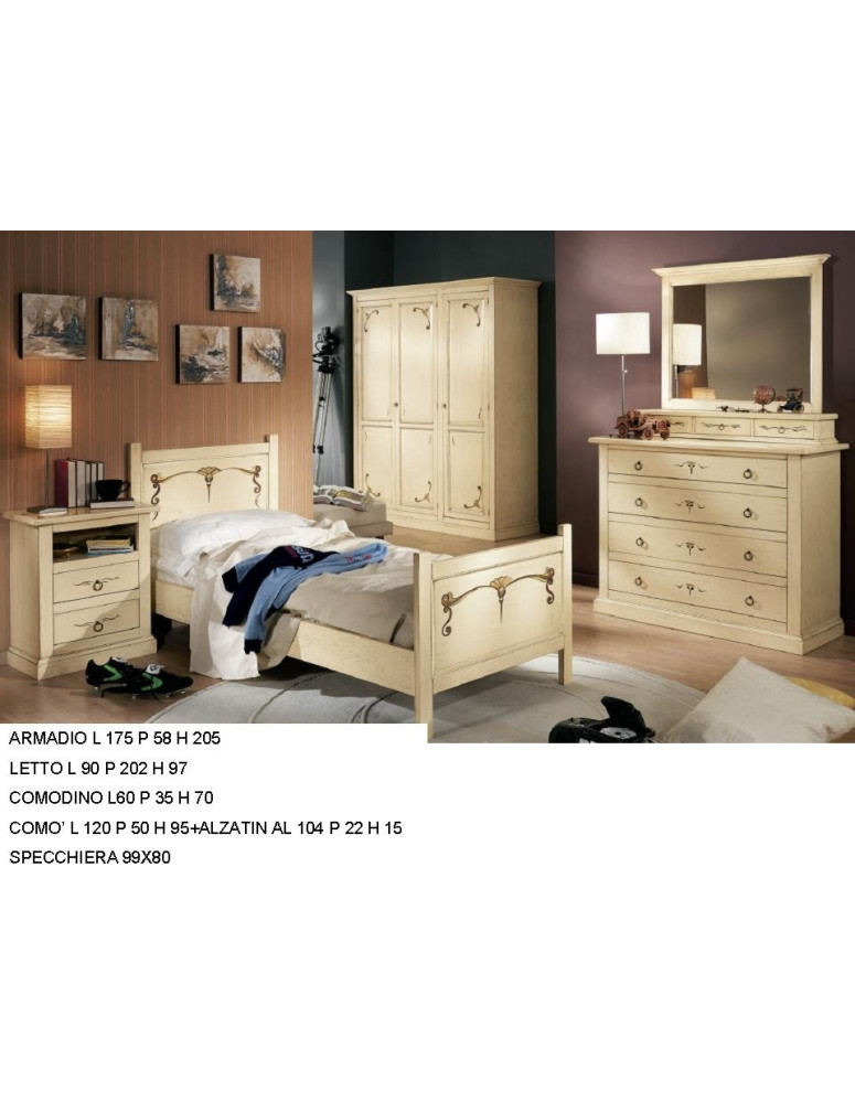 CAMERETTA MASSICCIO DECORATA IN LEGNO DI PINO